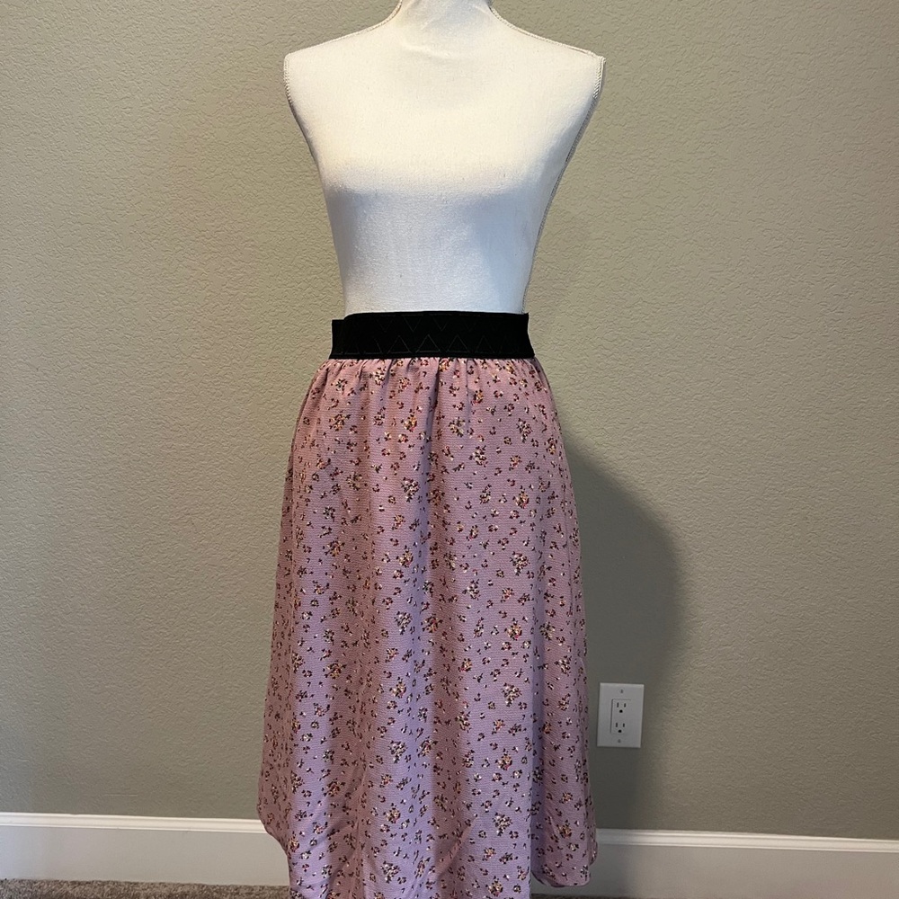 Floral Pink Skirt with Black Waistband